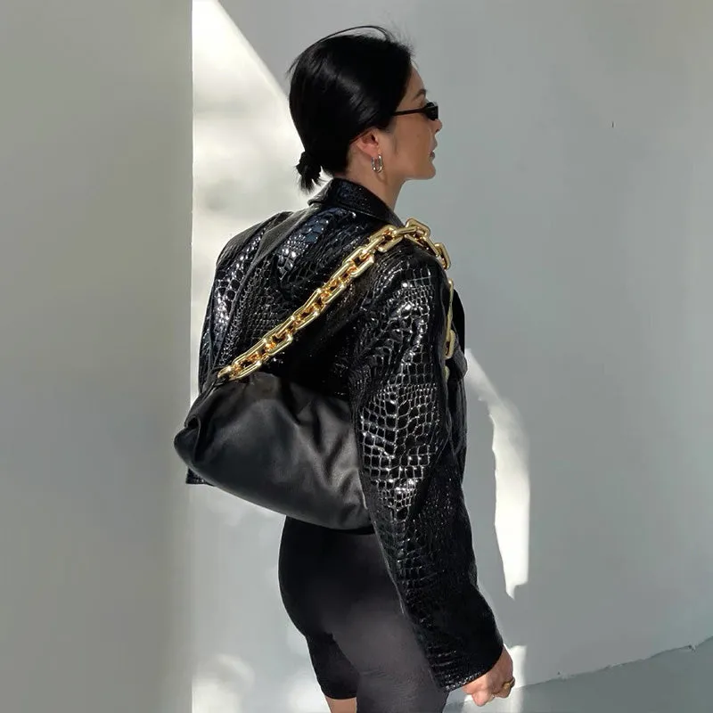 2022 New Spring Real Leather Jackets Women Crocodile Pattern Sheepskin Leather Coats Lady Clothes TF4779