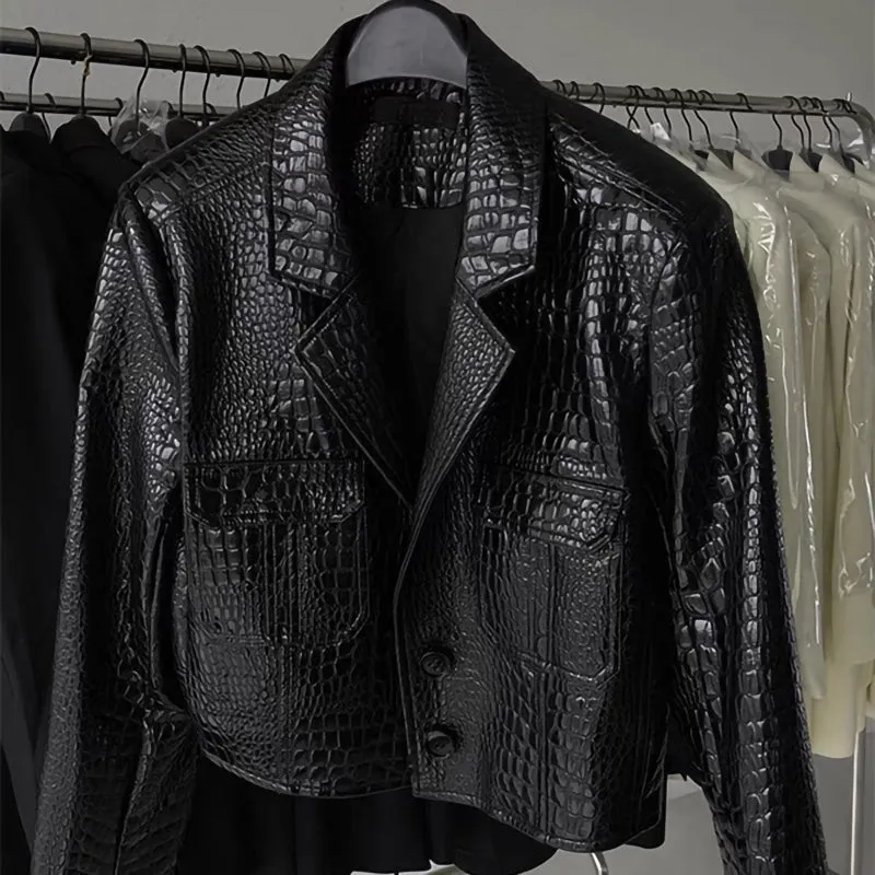 2022 New Spring Real Leather Jackets Women Crocodile Pattern Sheepskin Leather Coats Lady Clothes TF4779