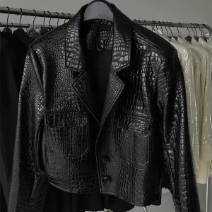 2022 New Spring Real Leather Jackets Women Crocodile Pattern Sheepskin Leather Coats Lady Clothes TF4779