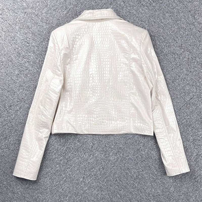 2022 New Spring Real Leather Jackets Women Crocodile Pattern Sheepskin Leather Coats Lady Clothes TF4779