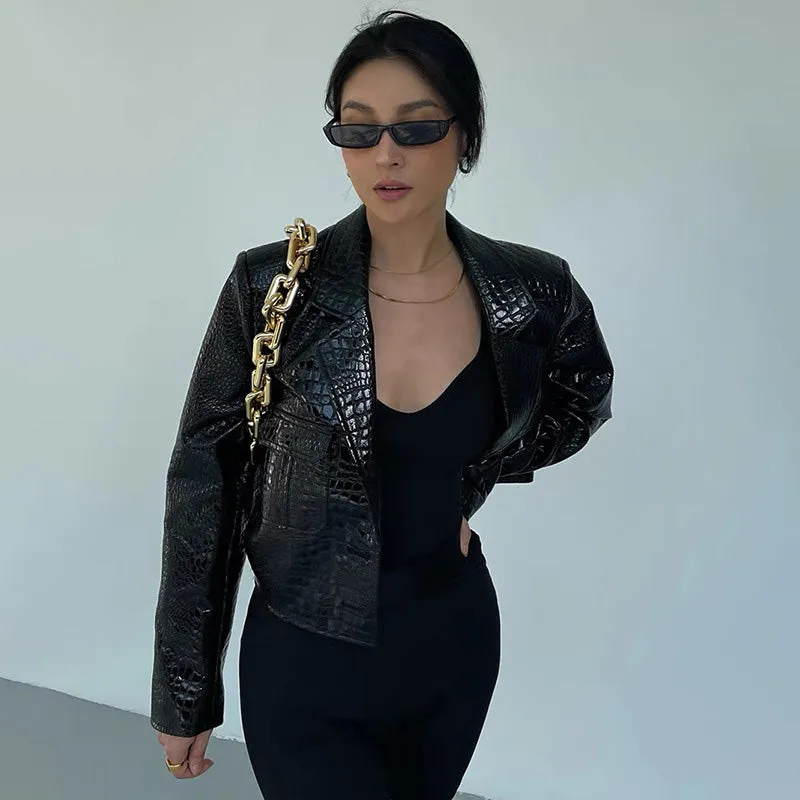2022 New Spring Real Leather Jackets Women Crocodile Pattern Sheepskin Leather Coats Lady Clothes TF4779