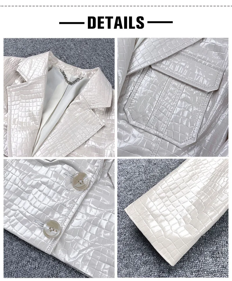 2022 New Spring Real Leather Jackets Women Crocodile Pattern Sheepskin Leather Coats Lady Clothes TF4779