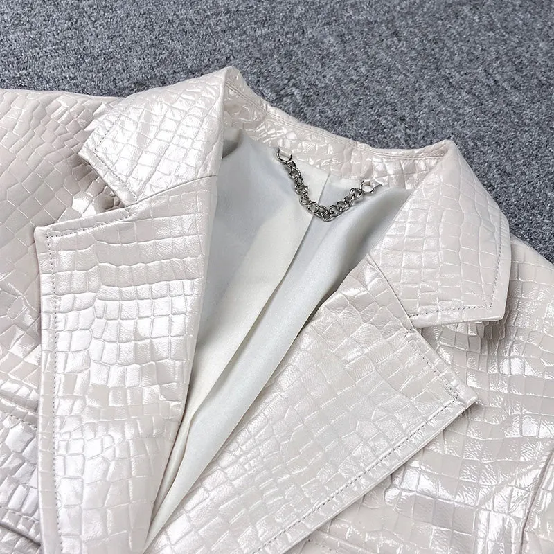 2022 New Spring Real Leather Jackets Women Crocodile Pattern Sheepskin Leather Coats Lady Clothes TF4779