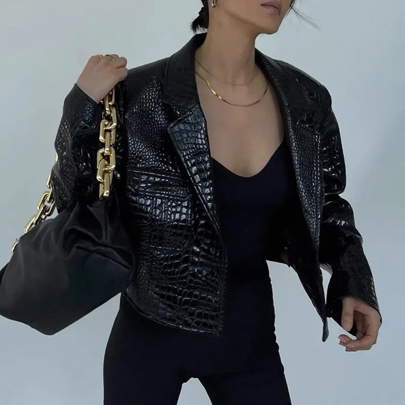 2022 New Spring Real Leather Jackets Women Crocodile Pattern Sheepskin Leather Coats Lady Clothes TF4779