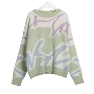 Abstract Print Crew Neck Long Sleeve Sweater
