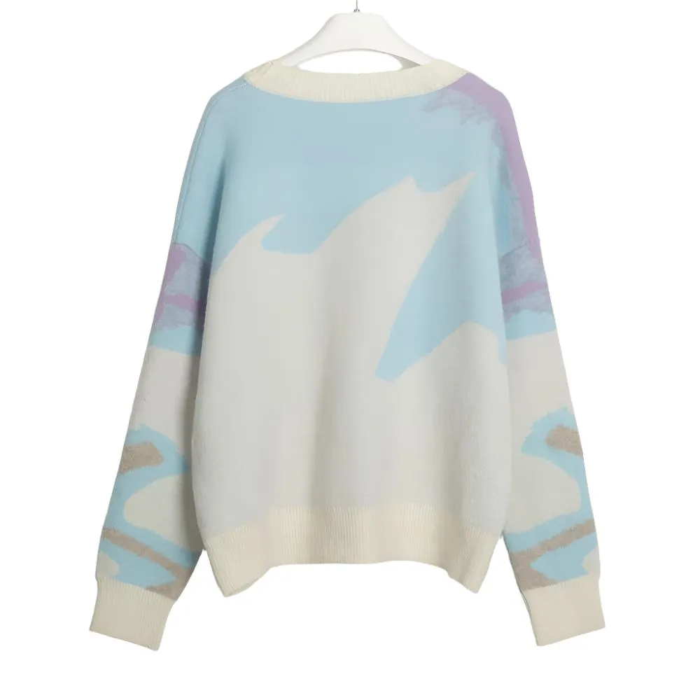 Abstract Print Crew Neck Long Sleeve Sweater