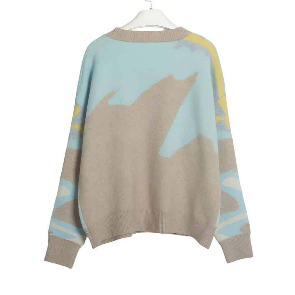Abstract Print Crew Neck Long Sleeve Sweater