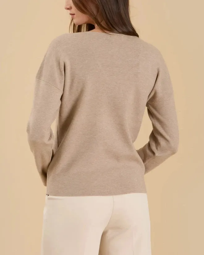 Ada Center Seam V-Neck Sweater- Mocha