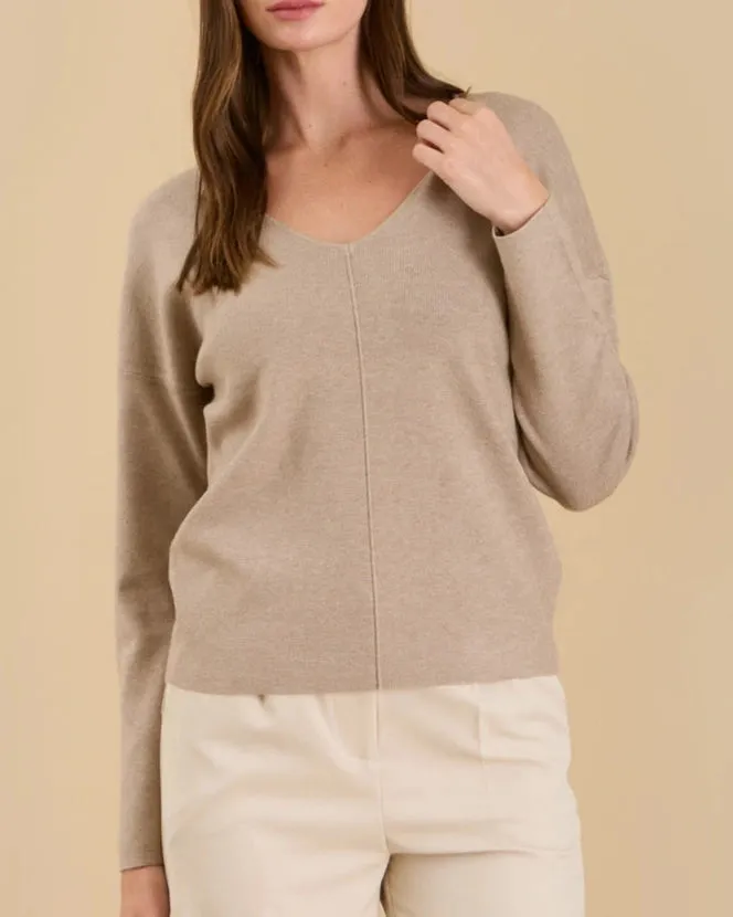 Ada Center Seam V-Neck Sweater- Mocha