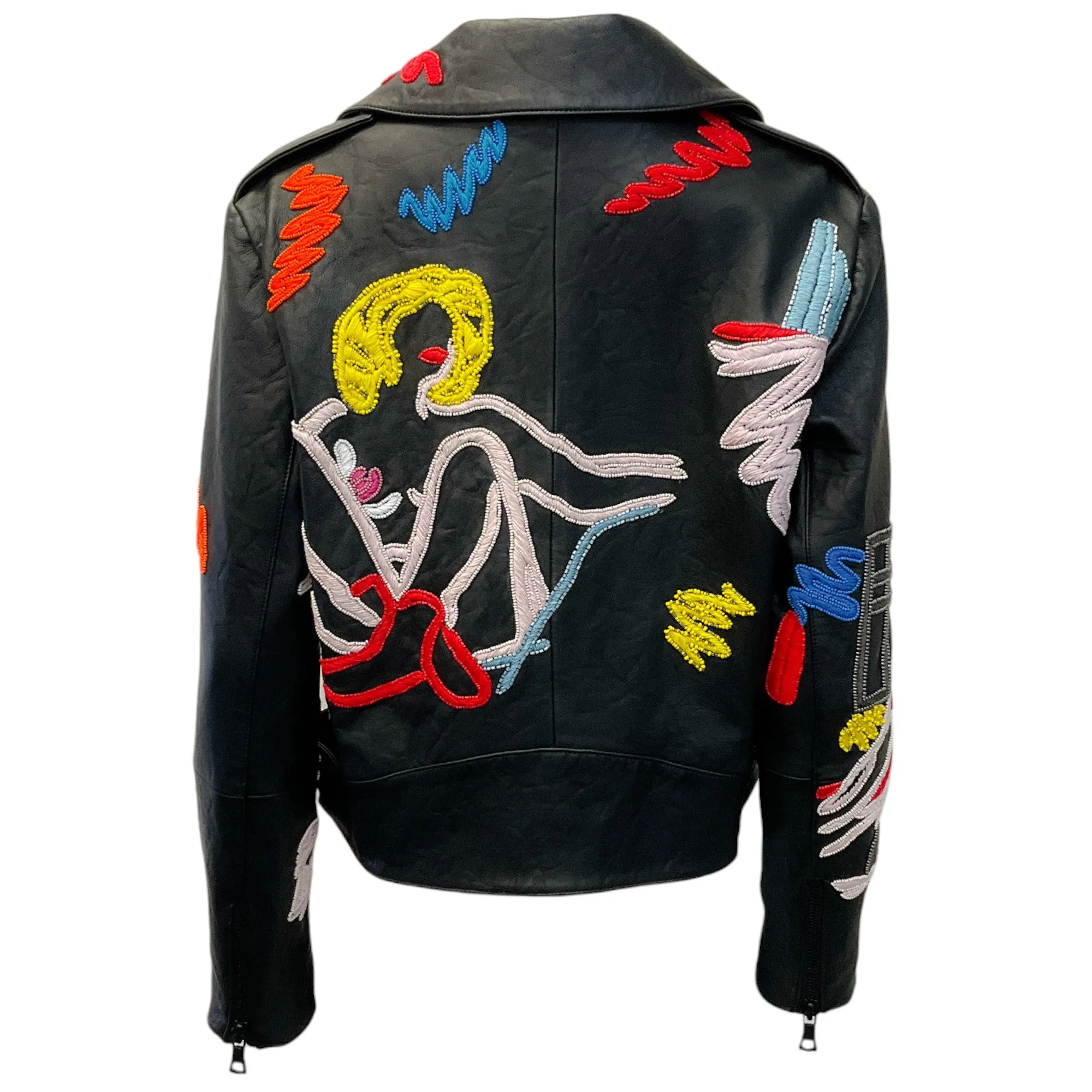 Alice   Olivia x Tom Wasselmann Black Leather Natural Beauty Moto Jacket