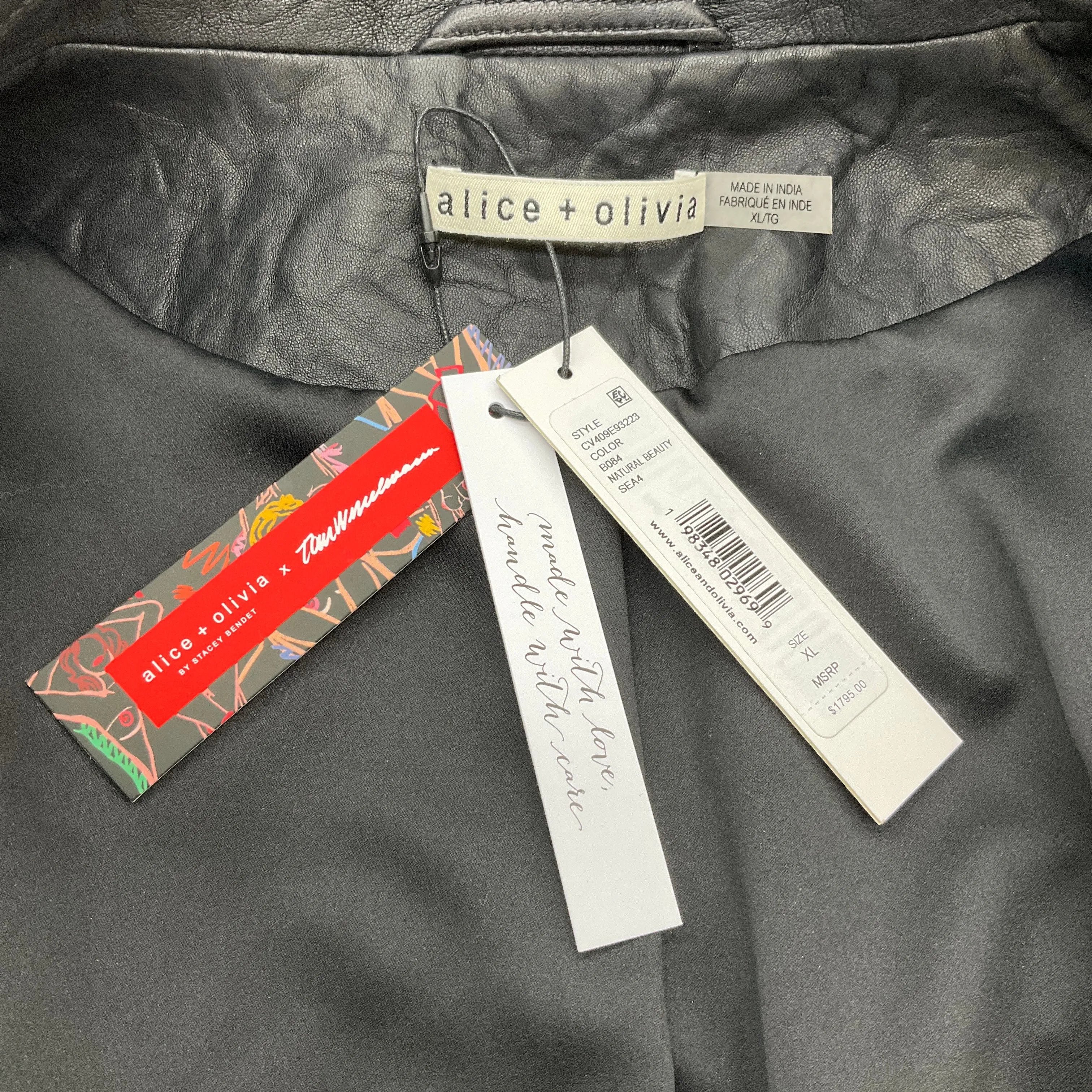 Alice   Olivia x Tom Wasselmann Black Leather Natural Beauty Moto Jacket