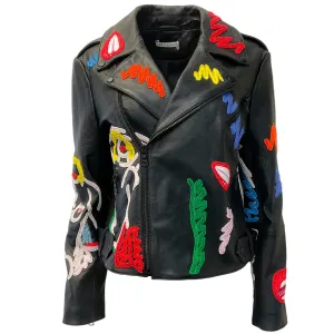 Alice   Olivia x Tom Wasselmann Black Leather Natural Beauty Moto Jacket