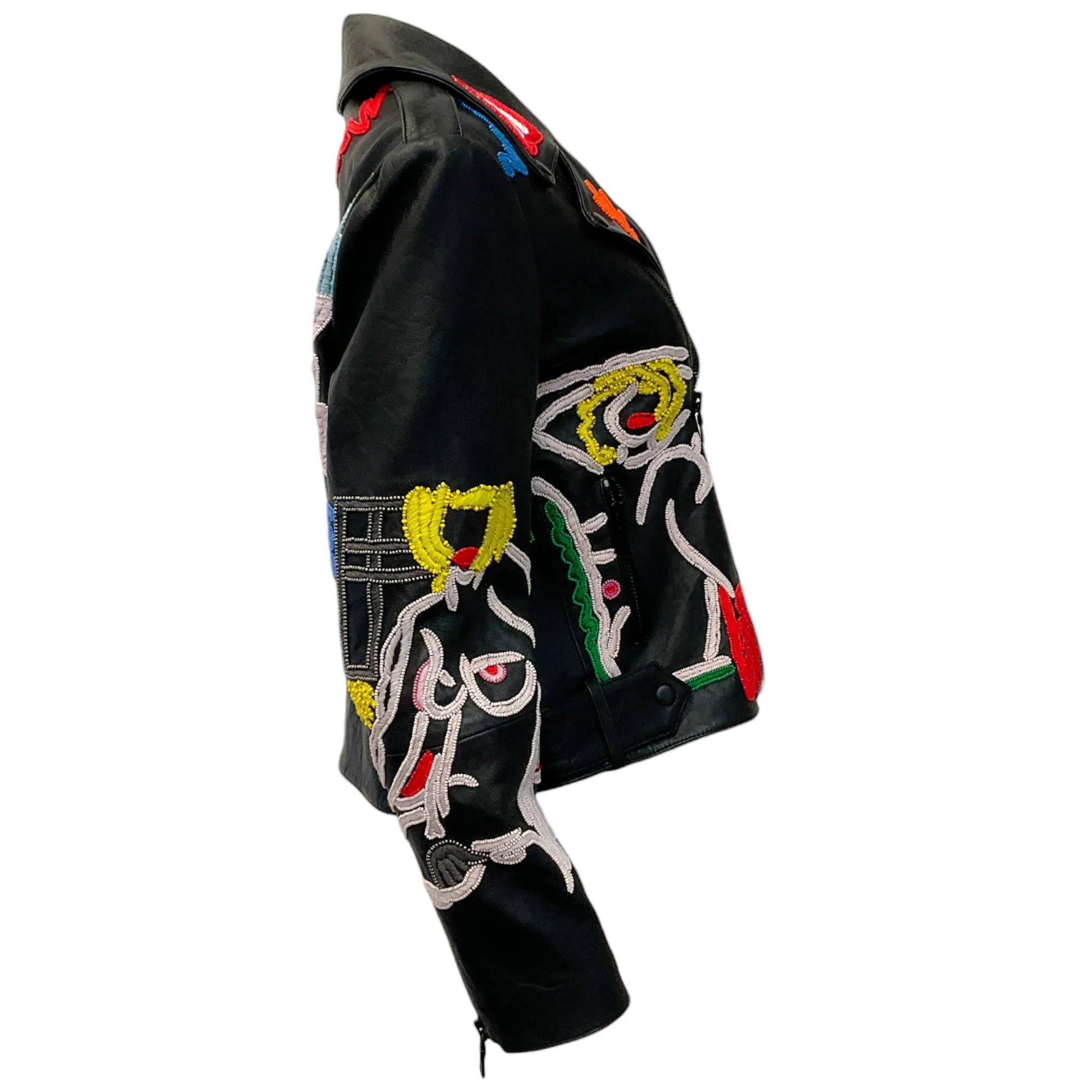 Alice   Olivia x Tom Wasselmann Black Leather Natural Beauty Moto Jacket