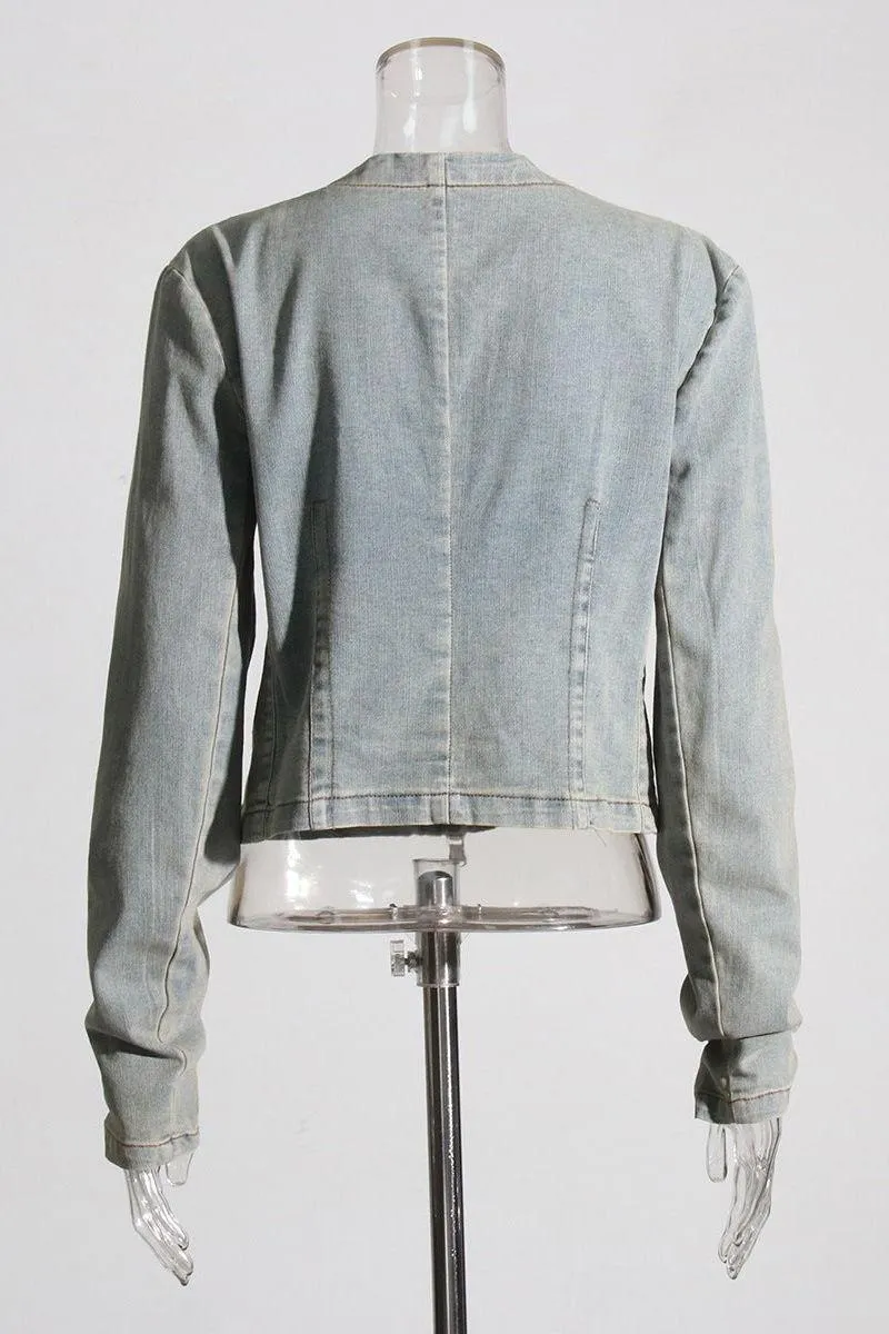 American retro embroidered denim jacket
