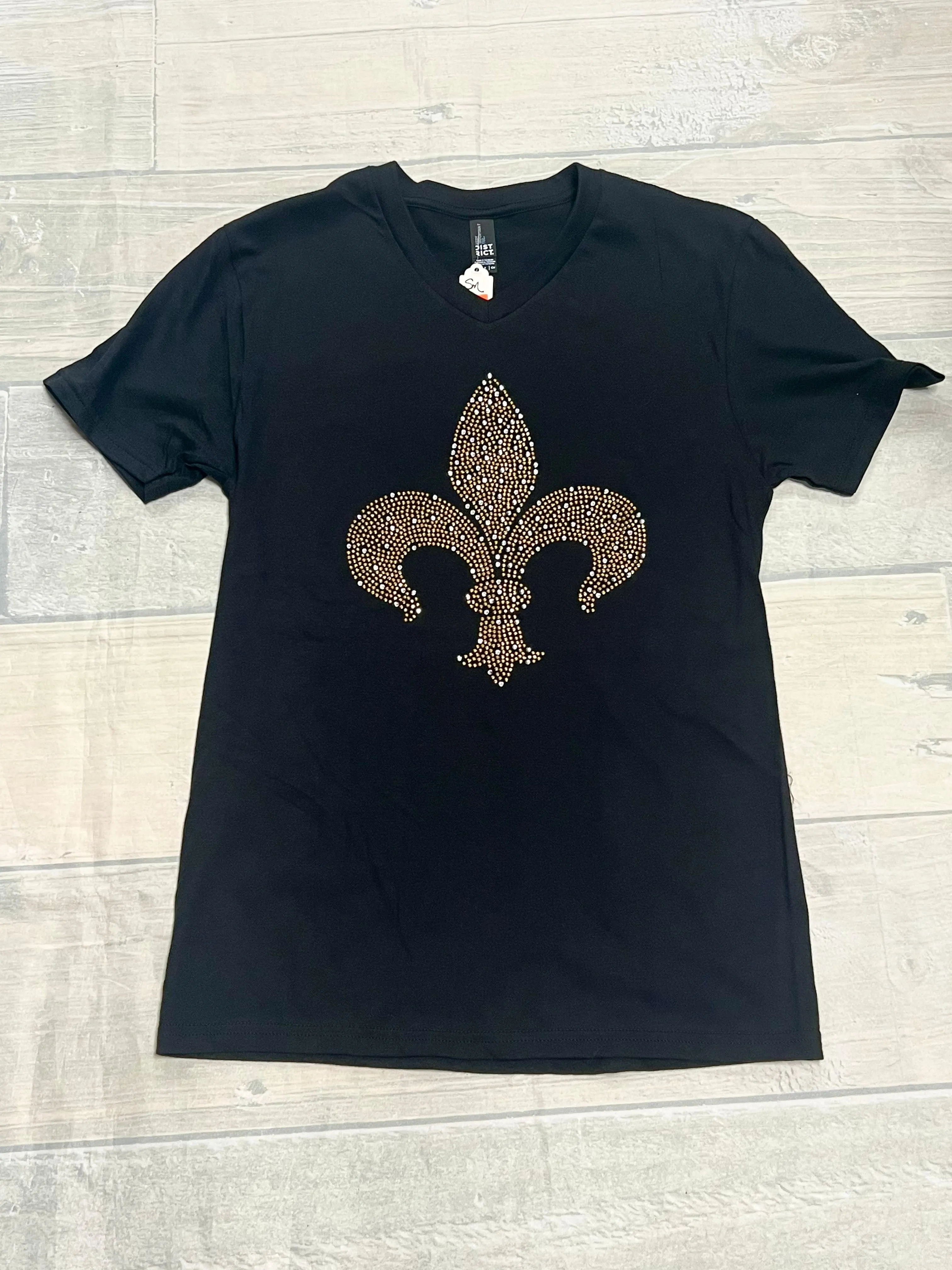 Apparel- Rhinestone Gold Fleur De Lis Shirt