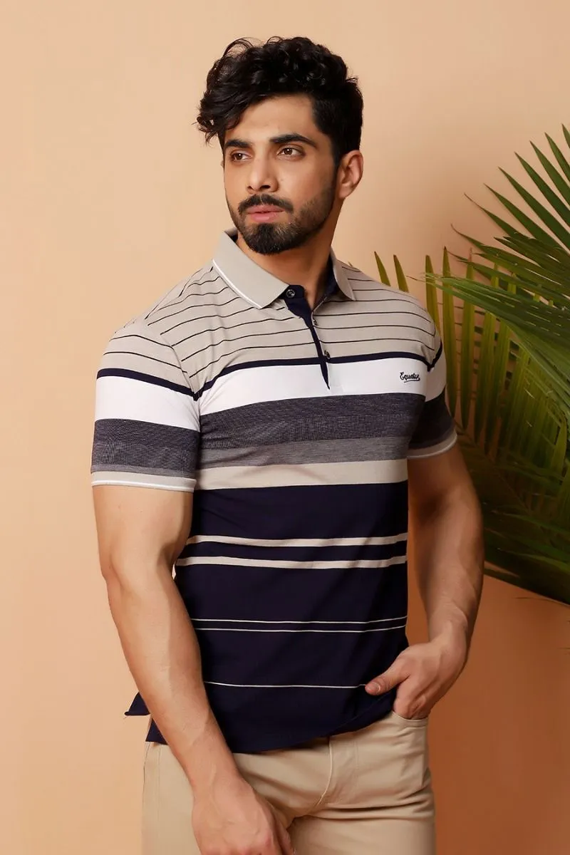 Beige Striped Polo