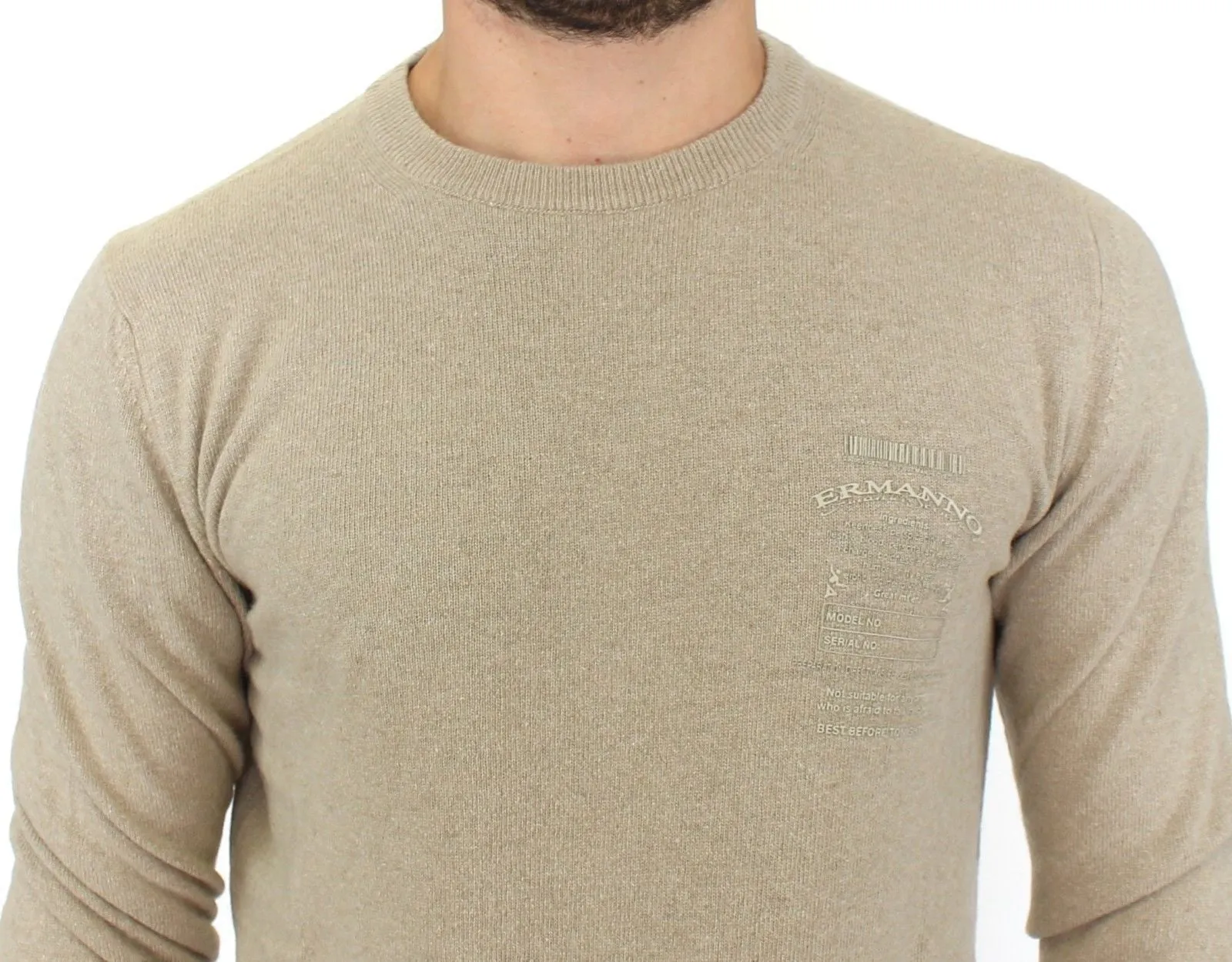 Beige Wool Cashmere Crewneck Pullover Sweater