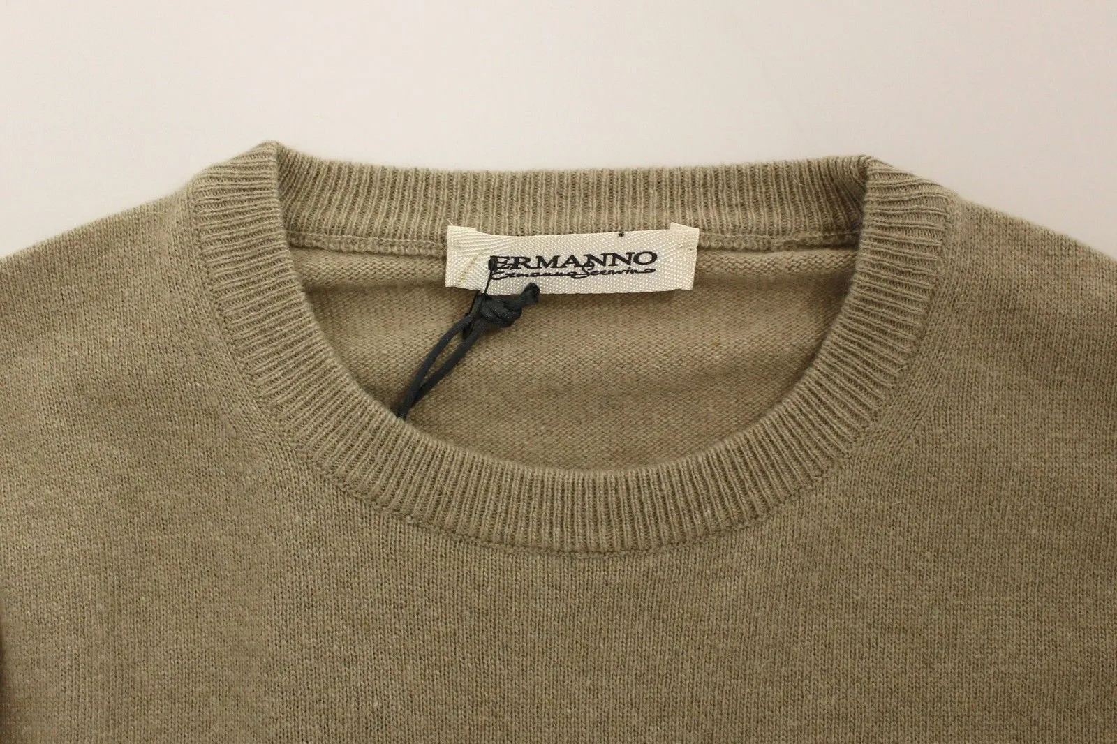 Beige Wool Cashmere Crewneck Pullover Sweater