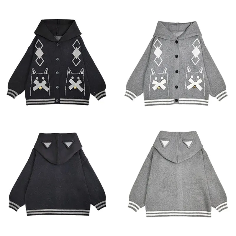 Bell Cat Bowknot Cardigan Diamond Hooded JK Sweater UB3480