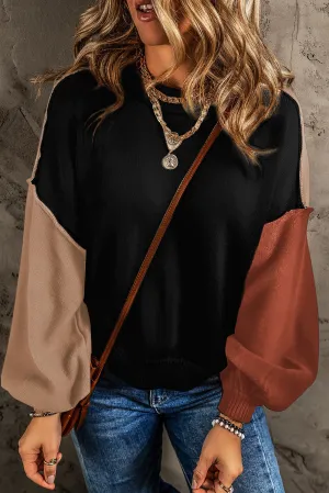 Bishop Sleeve Ribbed Trim Sweater