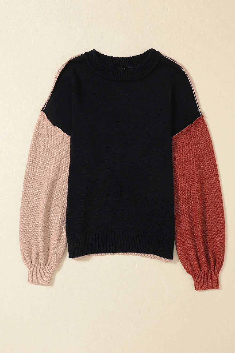 Bishop Sleeve Ribbed Trim Sweater