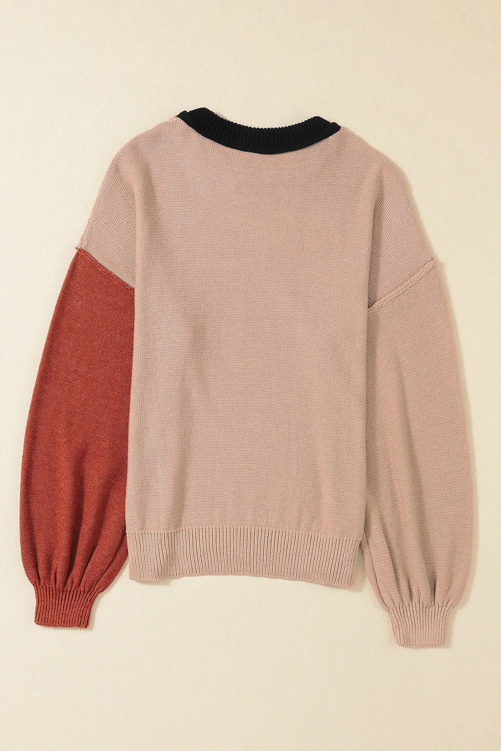 Bishop Sleeve Ribbed Trim Sweater