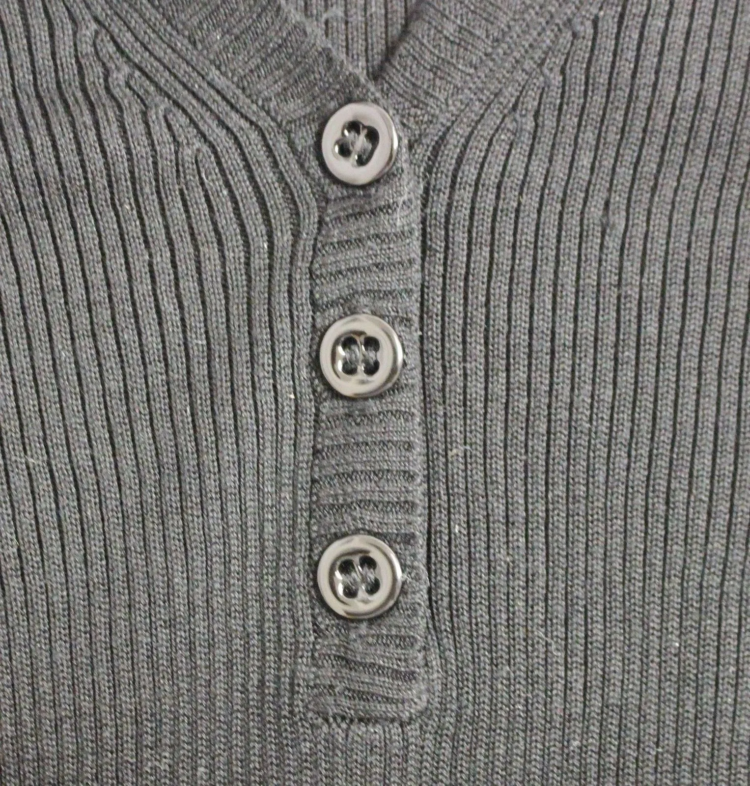 Black Ribbed V-neck Button Silk Sweater Pullover