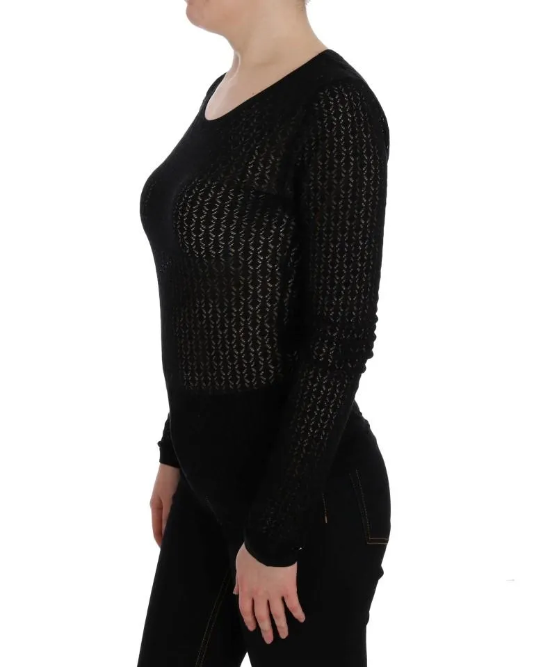 Black Silk Crewneck Pullover Sweater