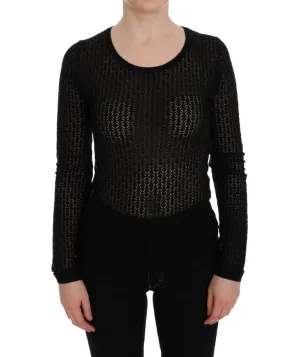 Black Silk Crewneck Pullover Sweater