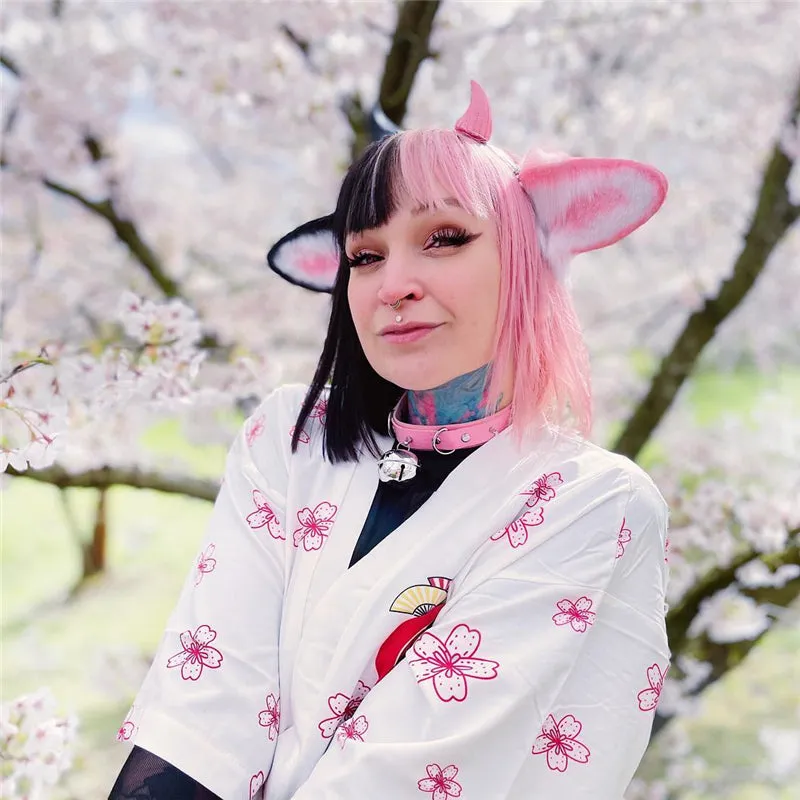 BLACK WHITE SAKURA FORTUNE CAT CARDIGAN UB2639