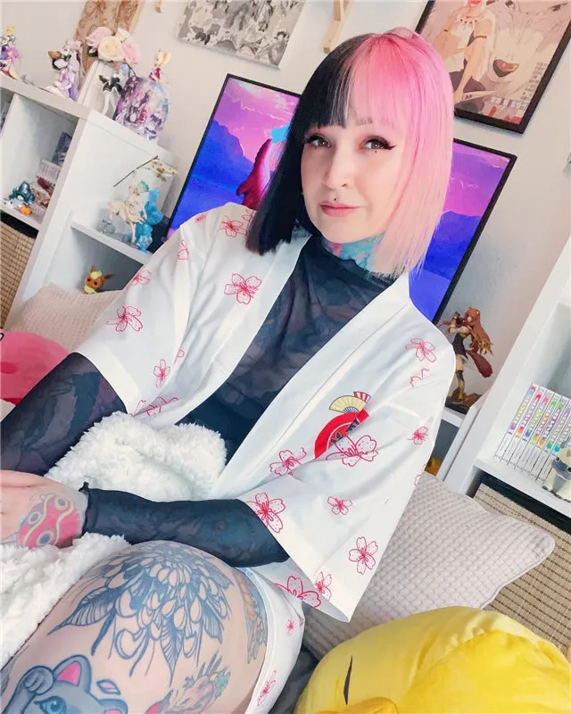 BLACK WHITE SAKURA FORTUNE CAT CARDIGAN UB2639