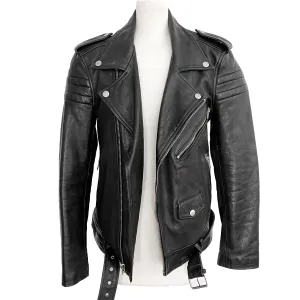 BLK DNM Motorcycle Black Belted Leather Jacket Size S