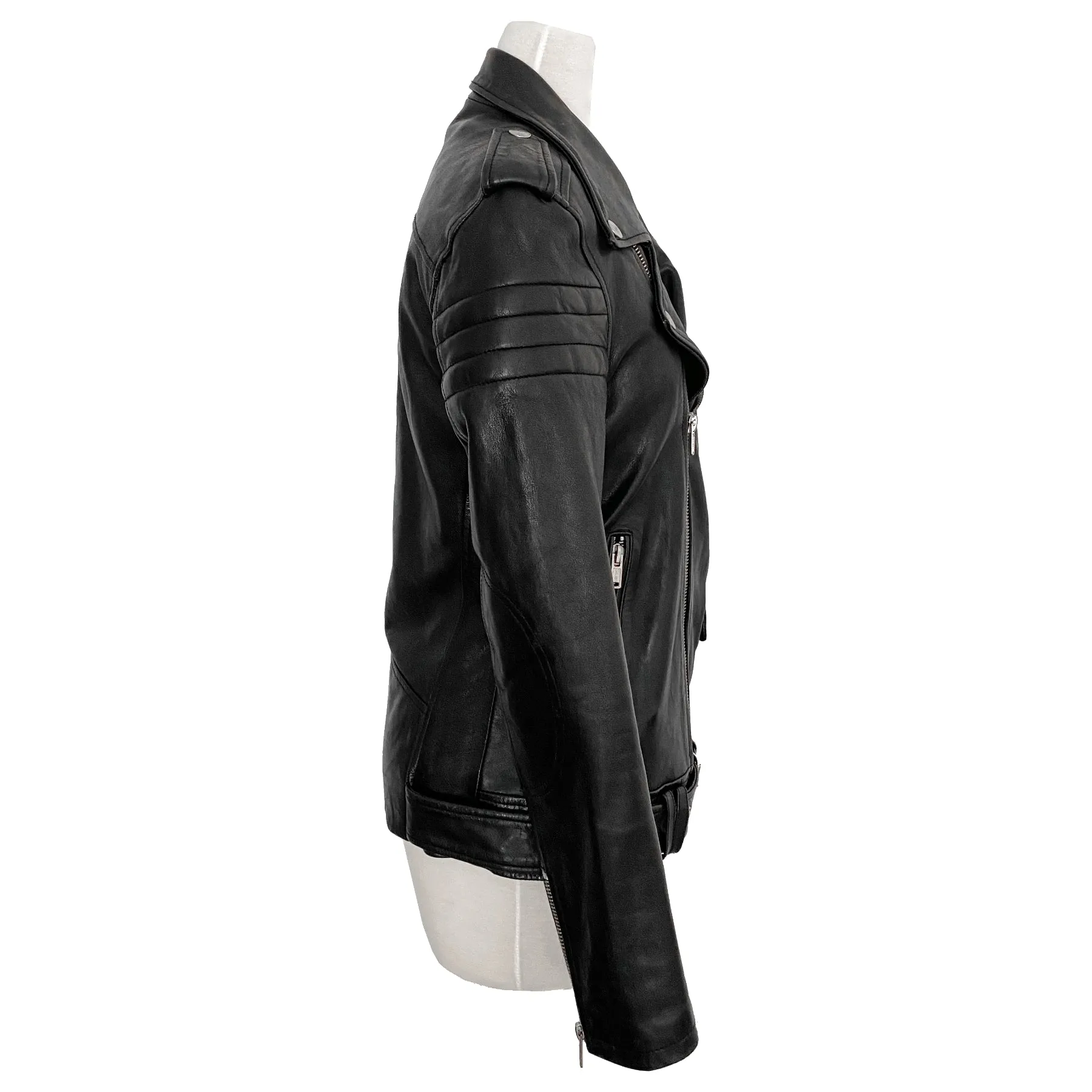 BLK DNM Motorcycle Black Belted Leather Jacket Size S