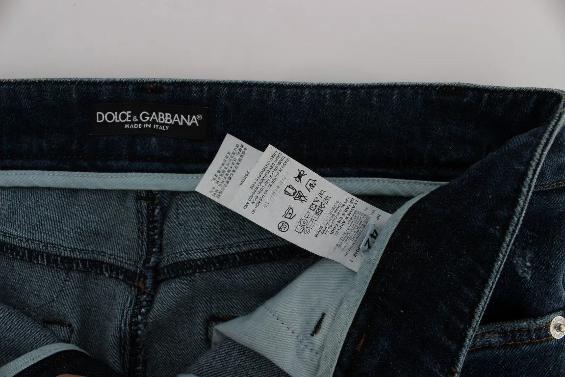 Blue Cotton Stretch Patchwork Denim Jeans