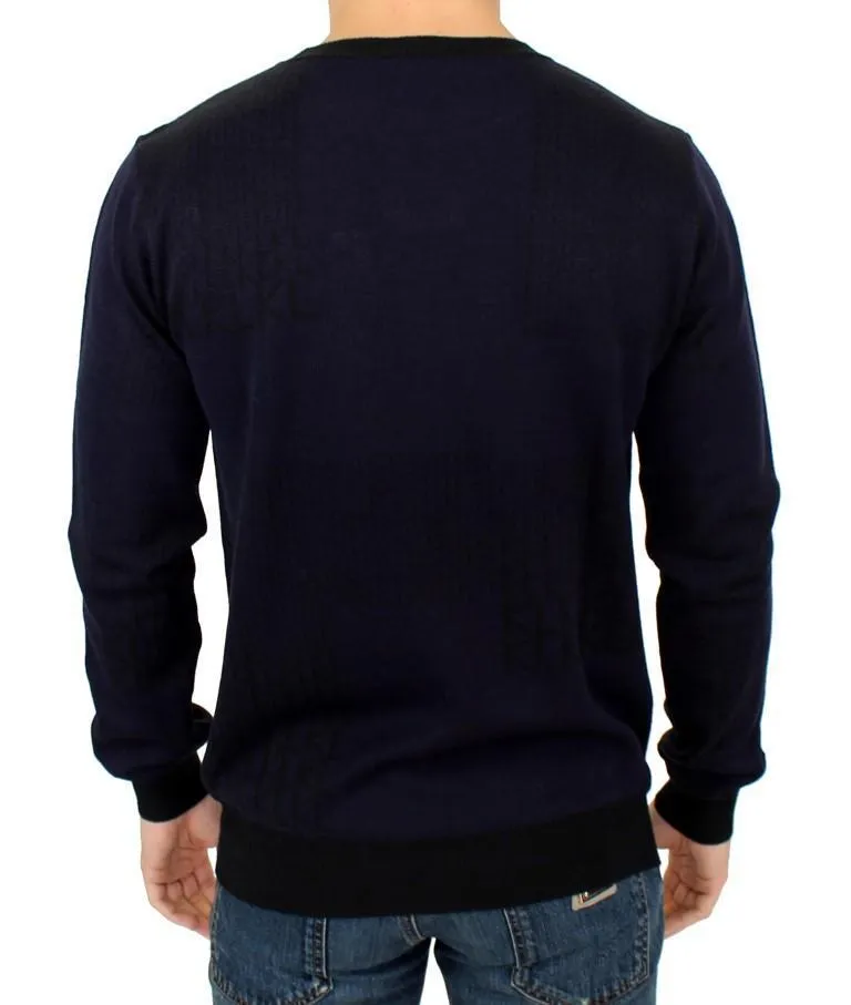 Blue crew-neck pullover sweater