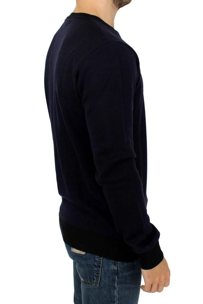 Blue crew-neck pullover sweater