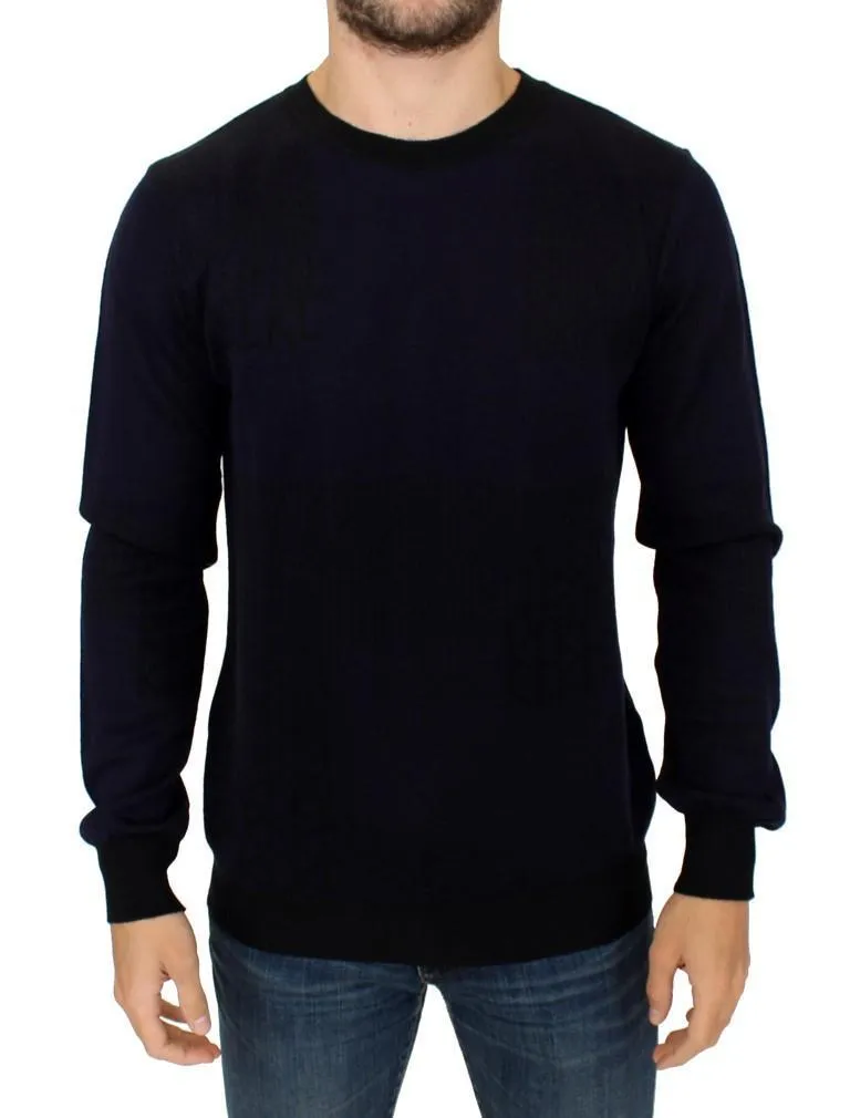 Blue crew-neck pullover sweater