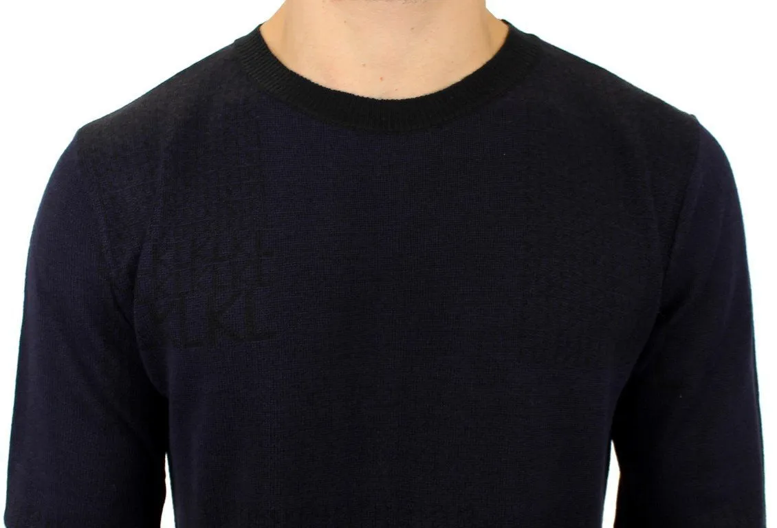 Blue crew-neck pullover sweater