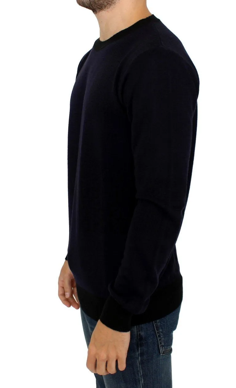 Blue crew-neck pullover sweater