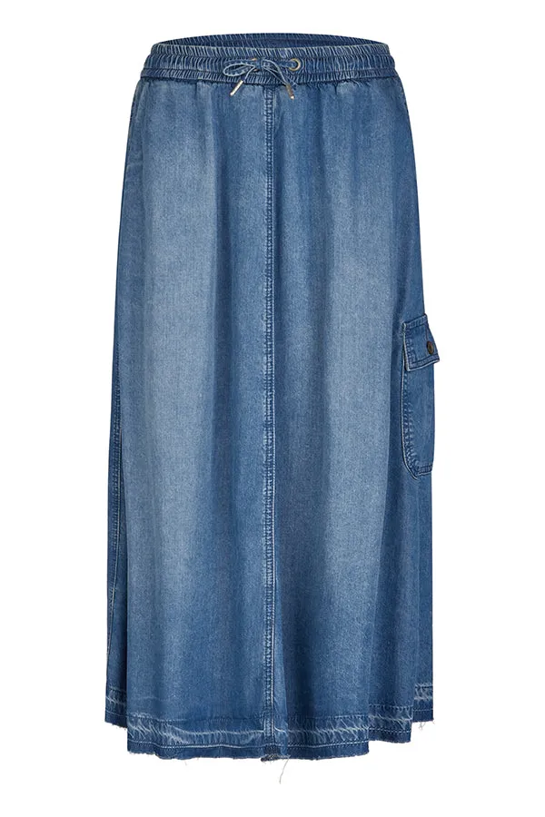 BLUE LYOCELL POCKET LONG SKIRT