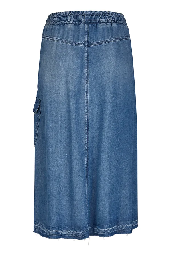 BLUE LYOCELL POCKET LONG SKIRT