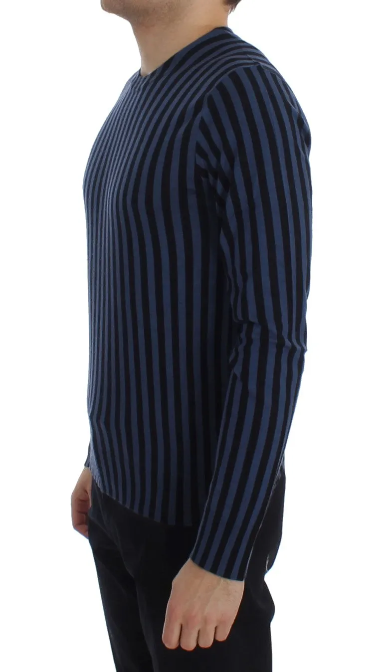 Blue Striped Cashmere Silk Pullover Sweater