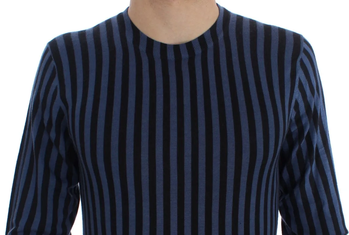 Blue Striped Cashmere Silk Pullover Sweater