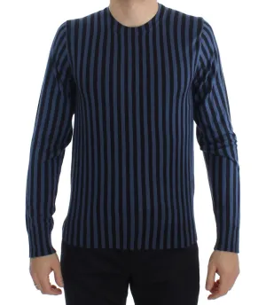 Blue Striped Cashmere Silk Pullover Sweater