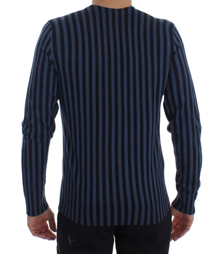 Blue Striped Cashmere Silk Pullover Sweater