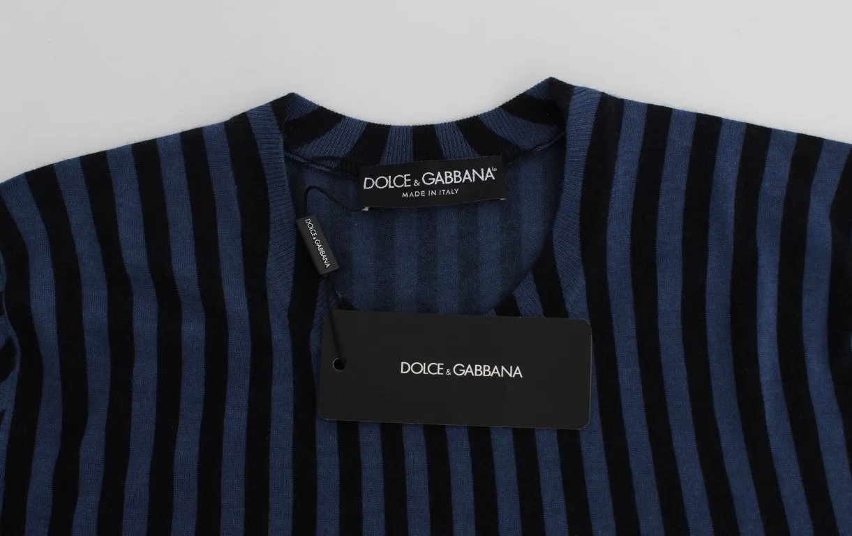 Blue Striped Cashmere Silk Pullover Sweater