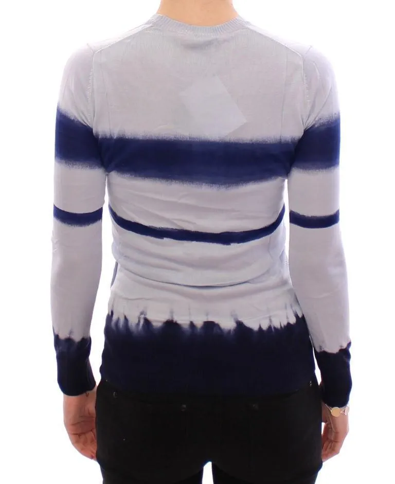Blue Striped Crew-neck Silk Sweater