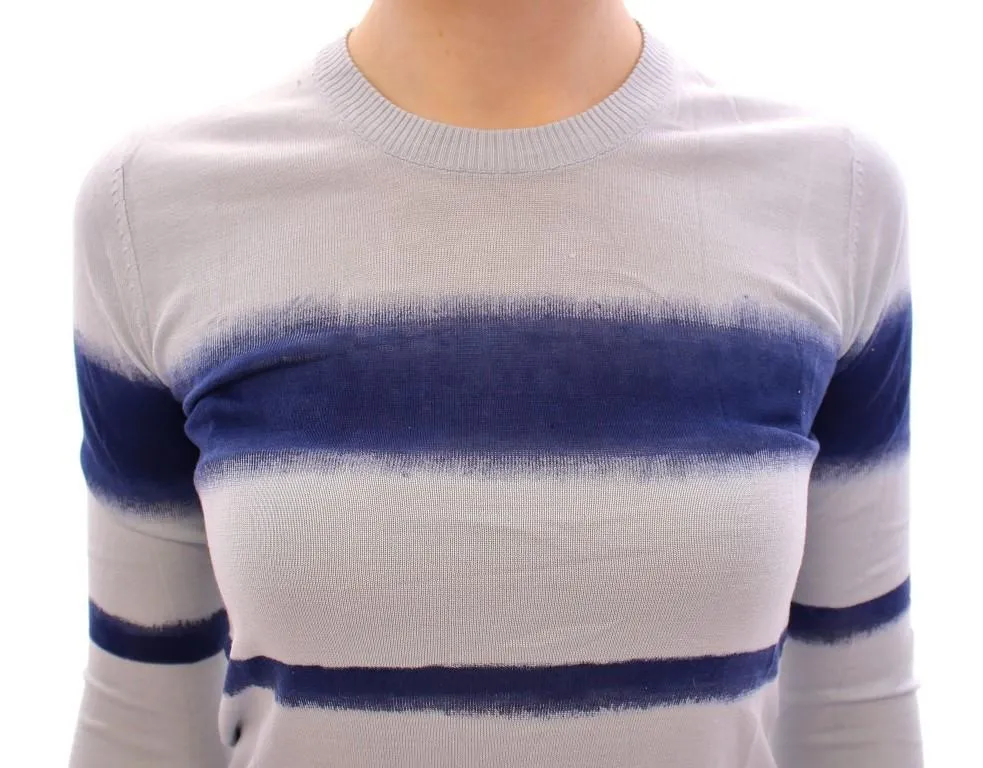 Blue Striped Crew-neck Silk Sweater