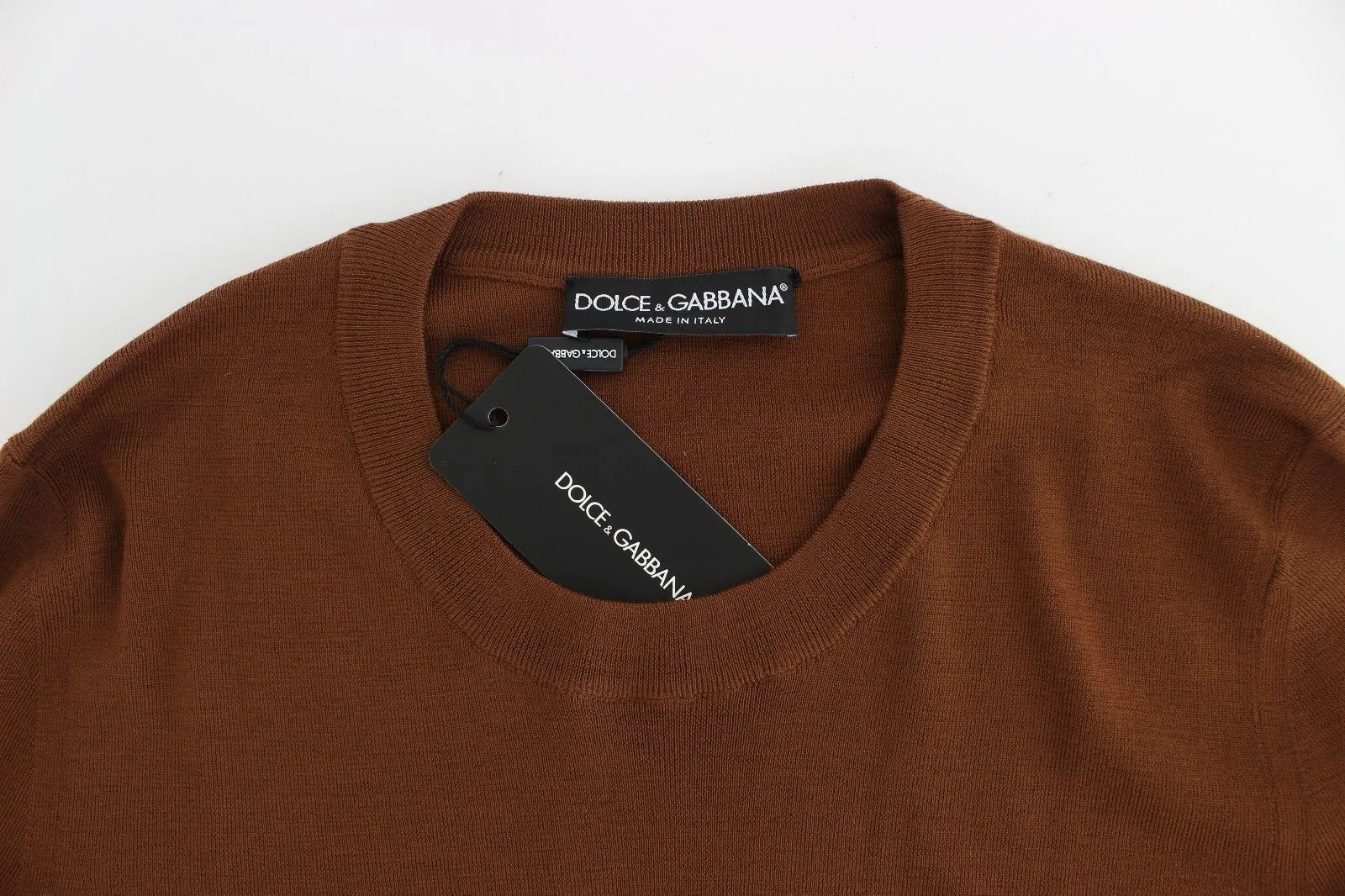 Brown Cashmere Crew-neck Sweater Pullover Top