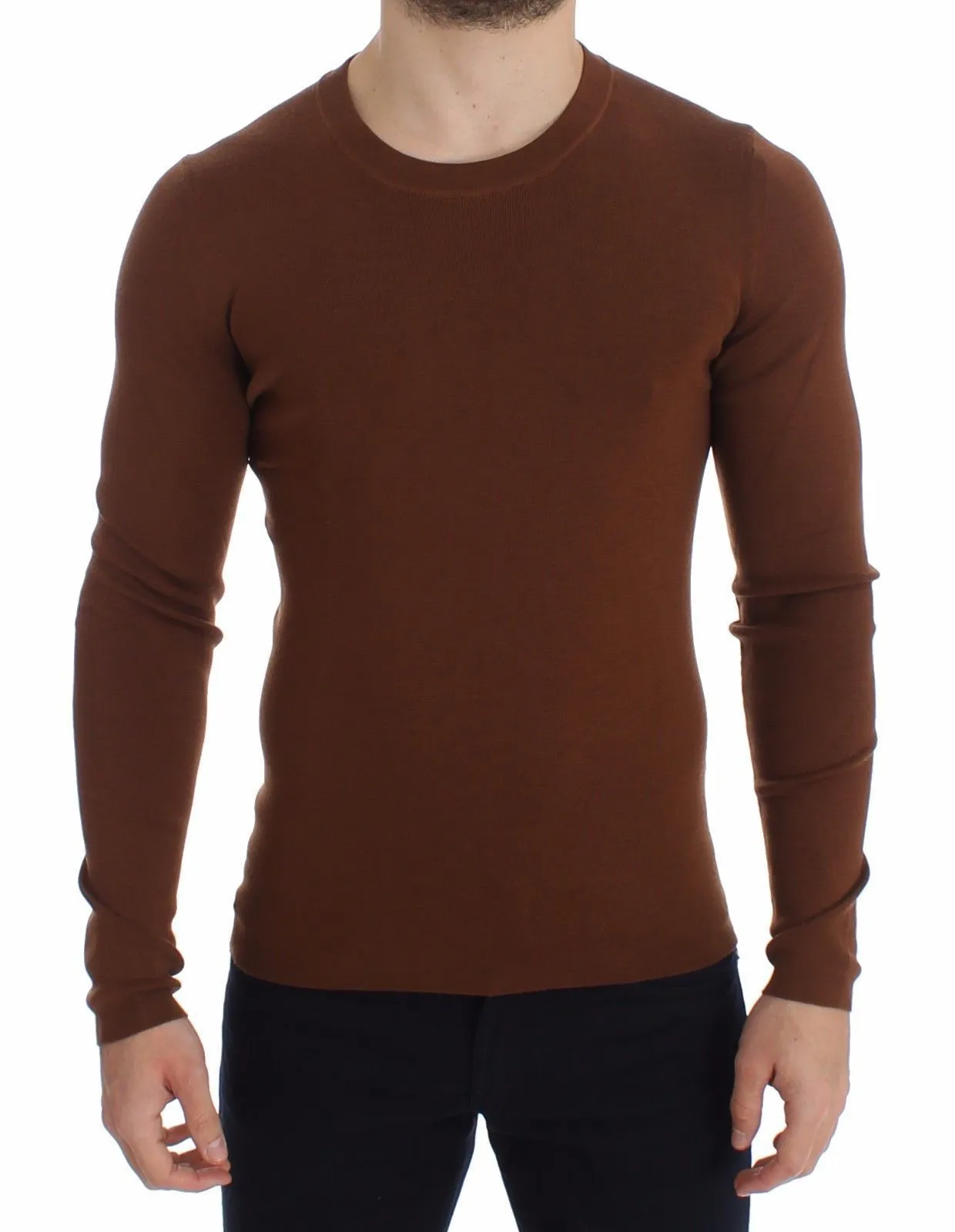 Brown Cashmere Crew-neck Sweater Pullover Top